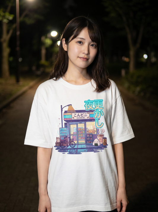 ユニセックス オーバーサイズ グラフィックTシャツ - 日本のコンビニ「Konbini」デザイン