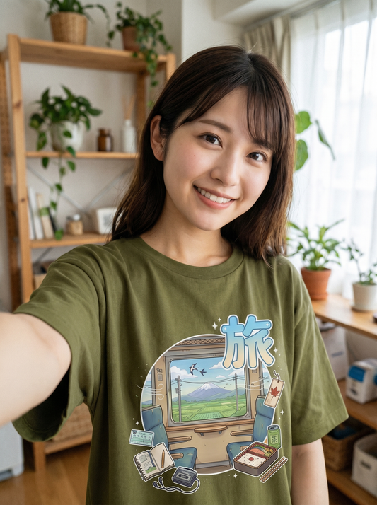 ユニセックス オーバーサイズ「旅」グラフィックTシャツ - 快適なストリートウェア