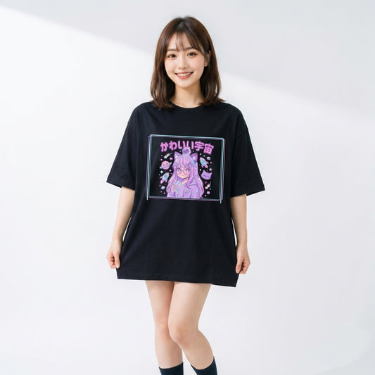 Kawaii Universe Cat Girl Graphic Oversized T-Shirt | Big Silhouette Streetwear