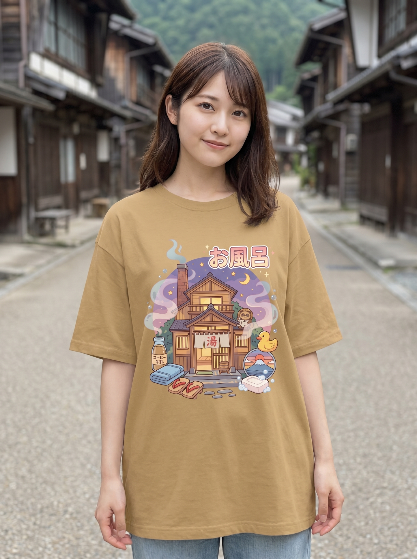 温泉ハウス グラフィック オーバーサイズTシャツ | ユニセックス ストリートウェア