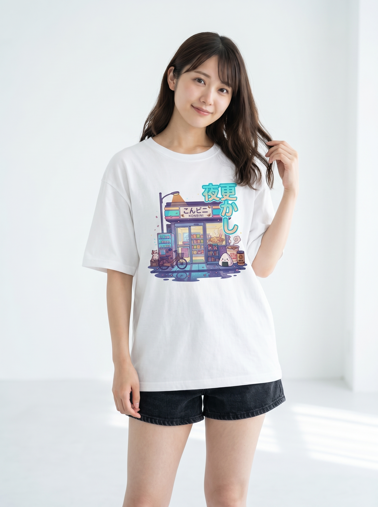 ユニセックス オーバーサイズ グラフィックTシャツ - 日本のコンビニ「Konbini」デザイン