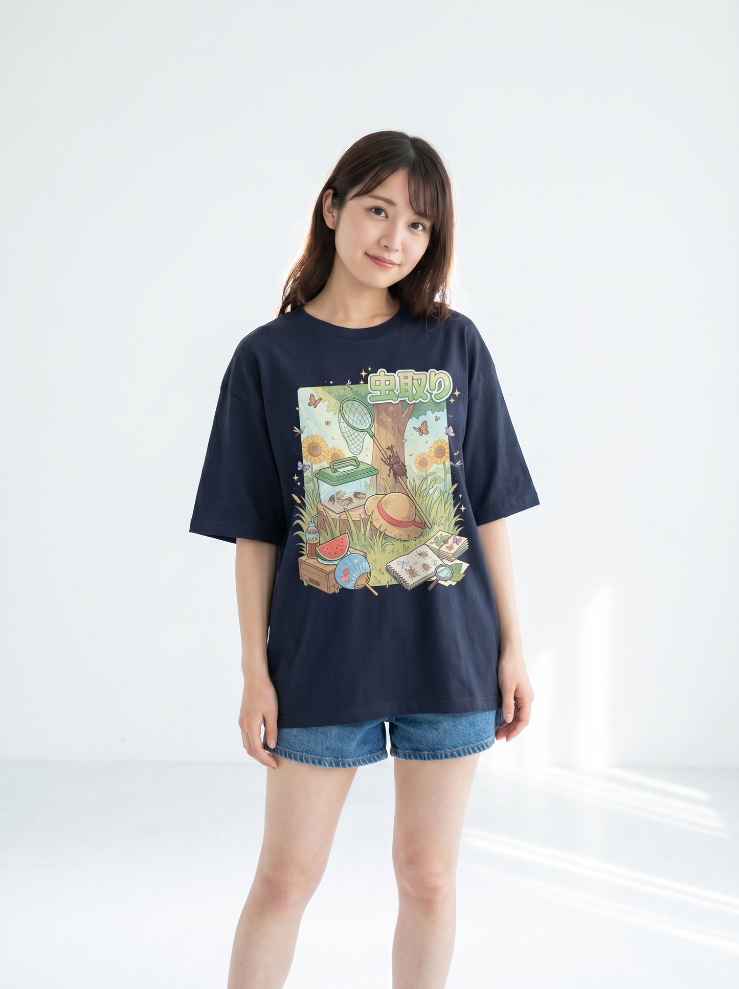 ユニセックス オーバーサイズ「昆虫採集」グラフィックTシャツ | 夏の思い出