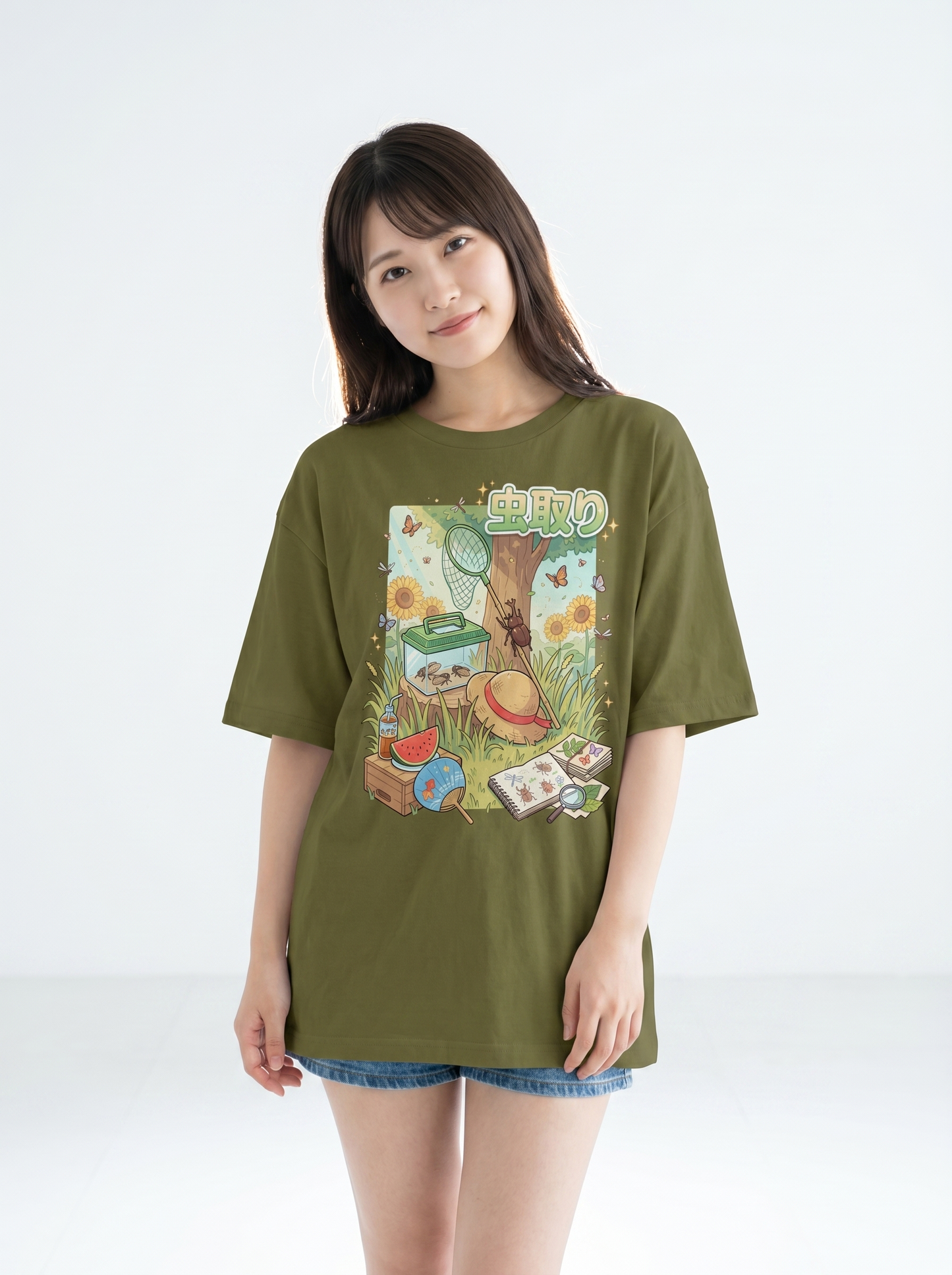 ユニセックス オーバーサイズ「昆虫採集」グラフィックTシャツ | 夏の思い出