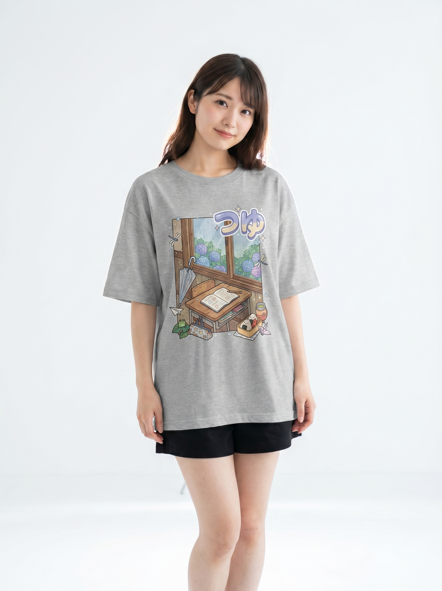 オーバーサイズ ユニセックスTシャツ- 雨の日教室 | アニメ風デザイン