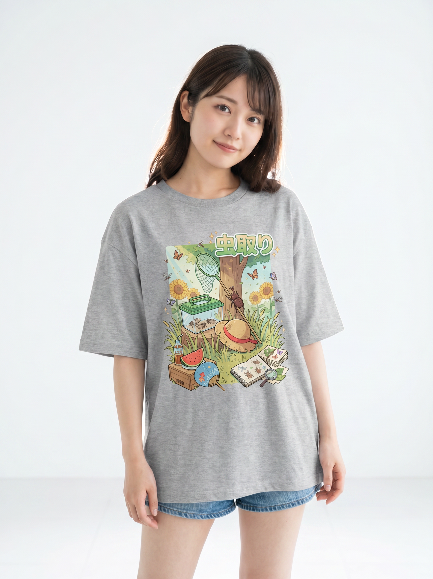 ユニセックス オーバーサイズ「昆虫採集」グラフィックTシャツ | 夏の思い出
