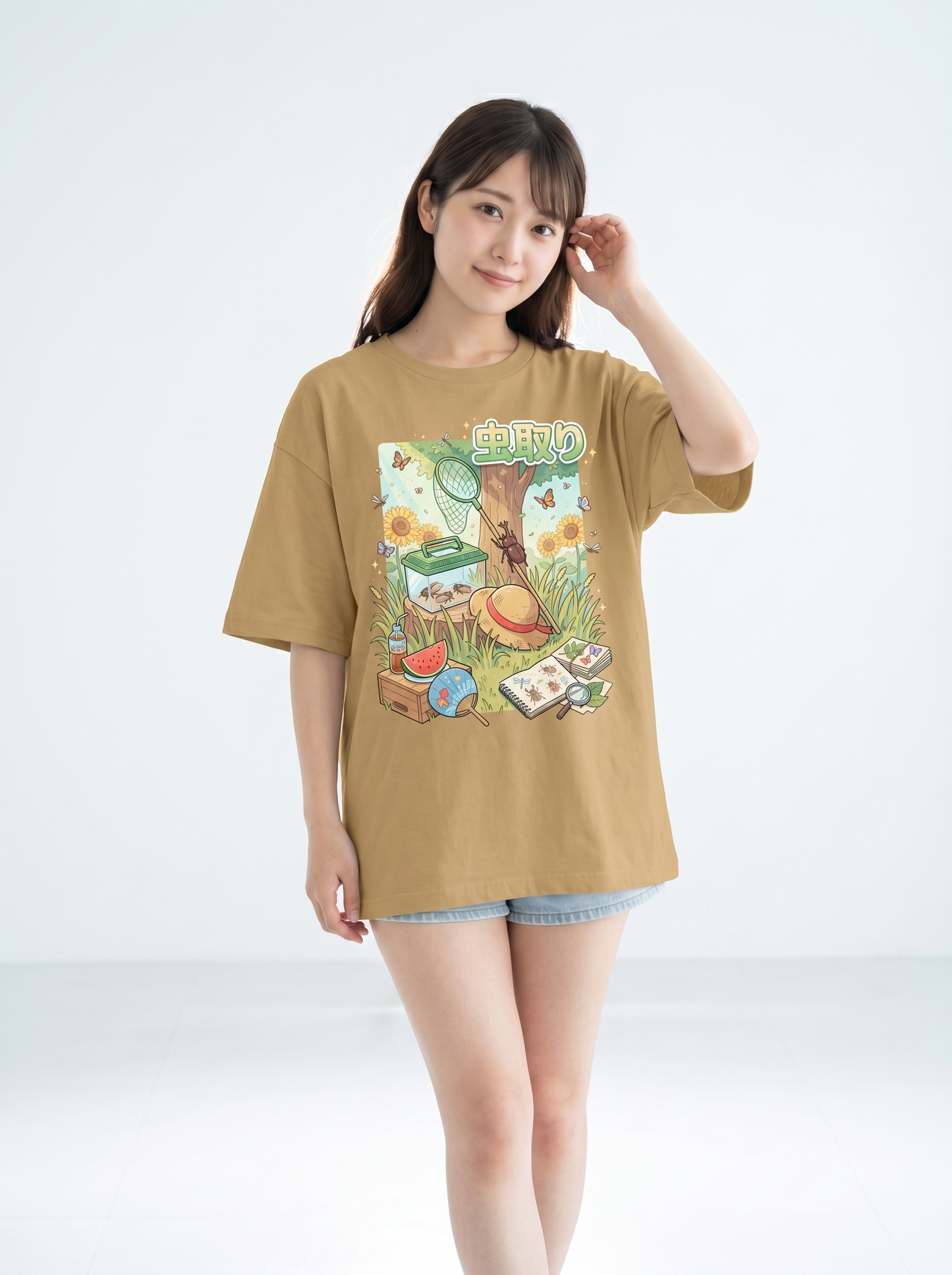 ユニセックス オーバーサイズ「昆虫採集」グラフィックTシャツ | 夏の思い出