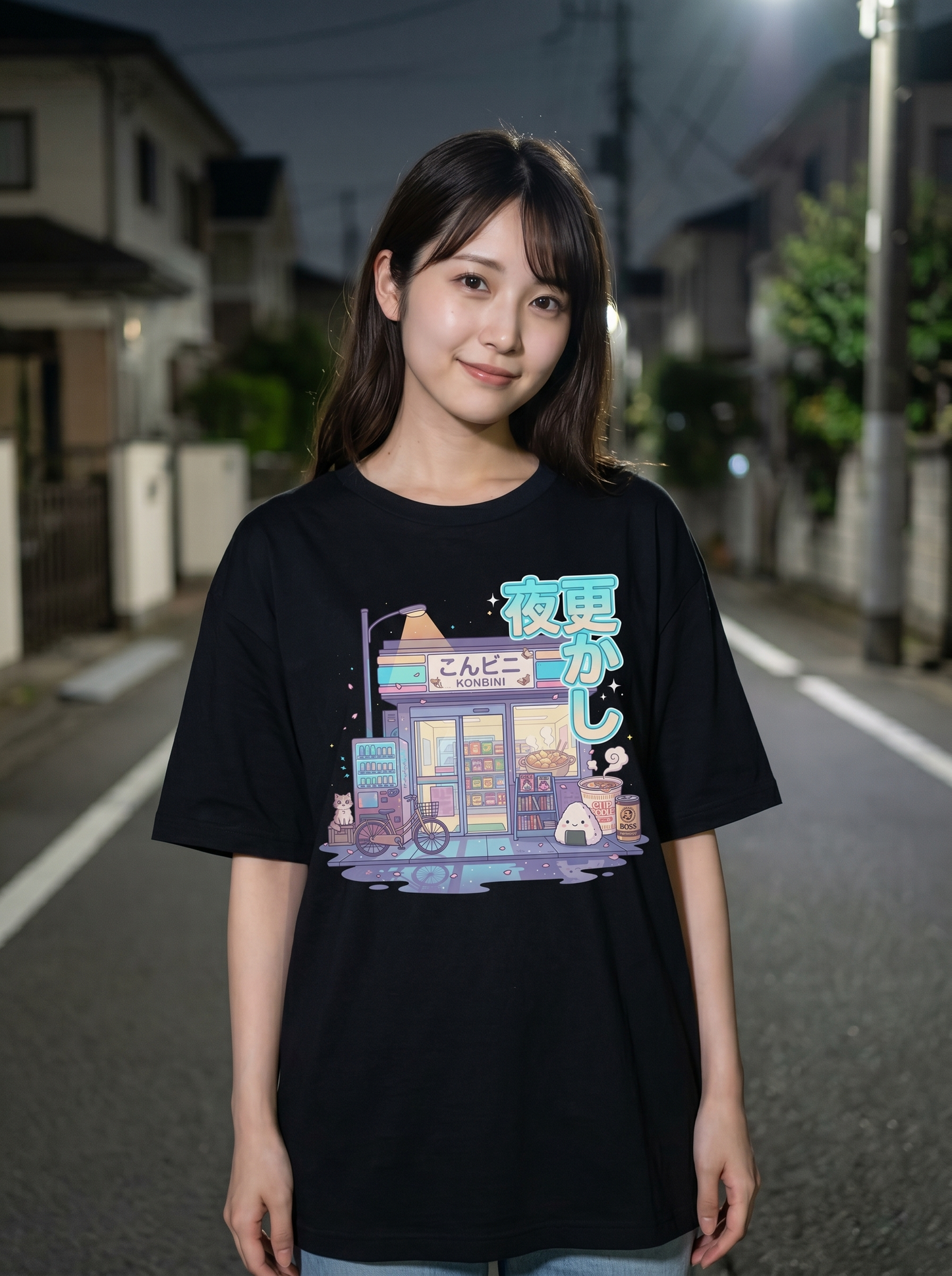 ユニセックス オーバーサイズ グラフィックTシャツ - 日本のコンビニ「Konbini」デザイン
