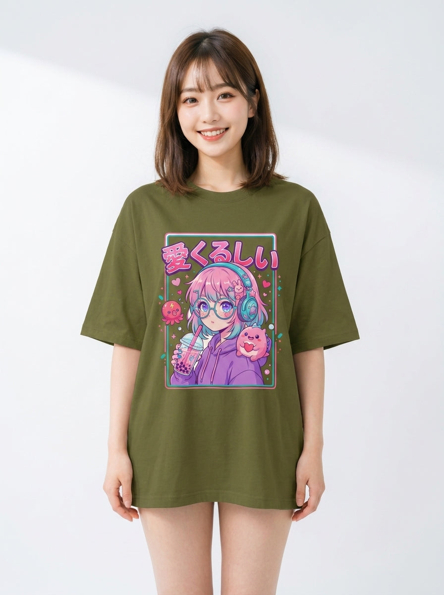「愛くるしい」ボバ・ガール ビッグシルエット Tシャツ