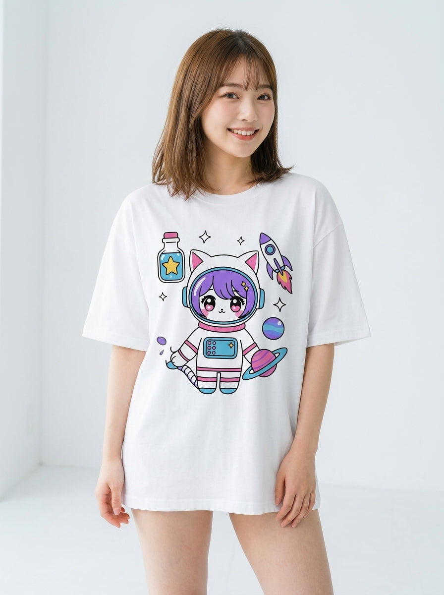 アストロキャット ビッグシルエット グラフィックTシャツ | ユニセックス ストリートウェア