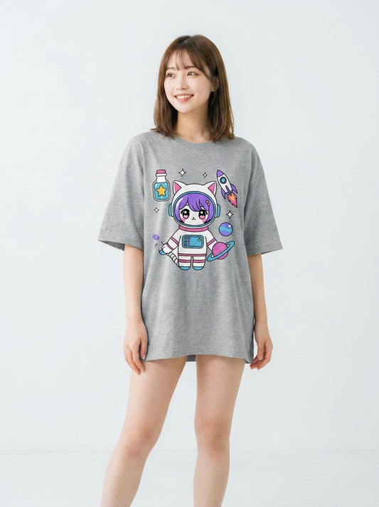 アストロキャット ビッグシルエット グラフィックTシャツ | ユニセックス ストリートウェア