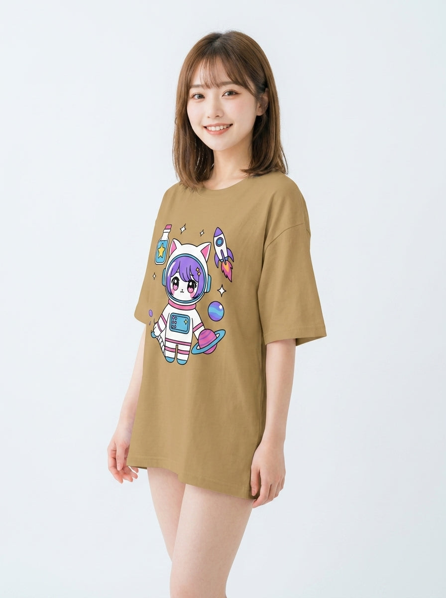 アストロキャット ビッグシルエット グラフィックTシャツ | ユニセックス ストリートウェア
