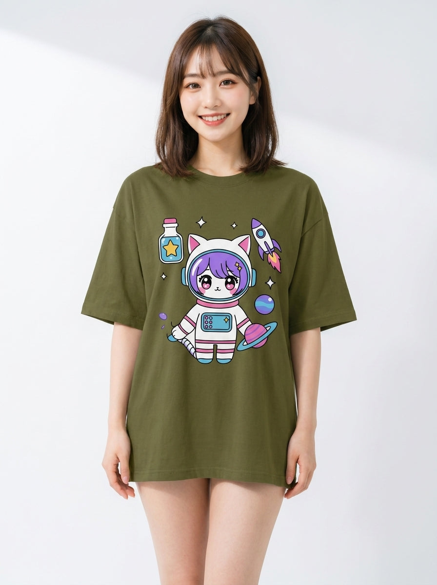 アストロキャット ビッグシルエット グラフィックTシャツ | ユニセックス ストリートウェア