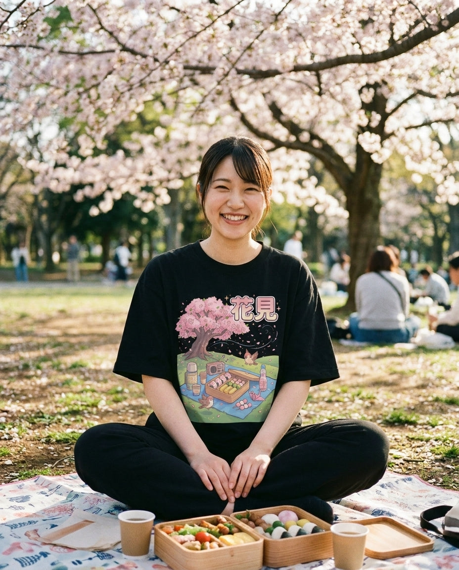 お花見ピクニック オーバーサイズTシャツ - ユニセックス ストリートウェア