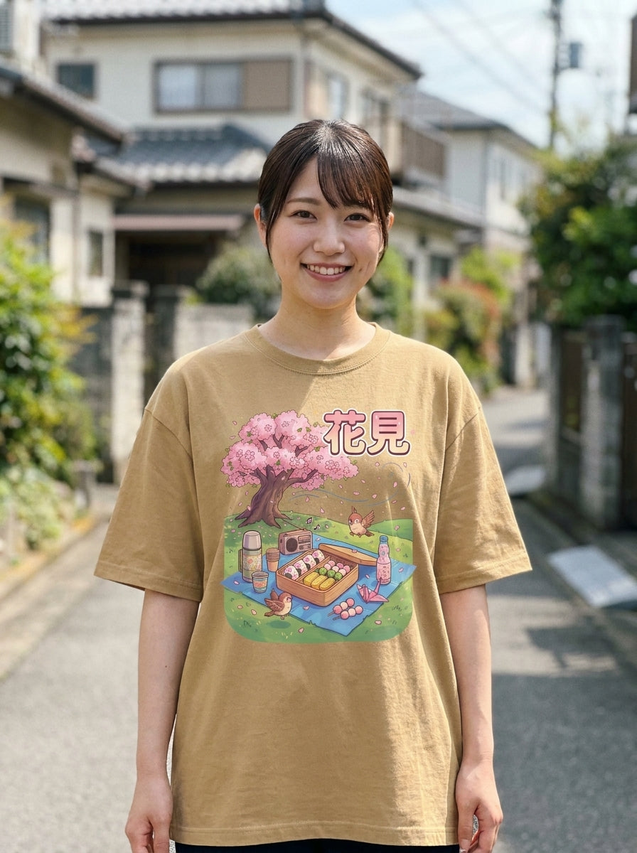 お花見ピクニック オーバーサイズTシャツ - ユニセックス ストリートウェア