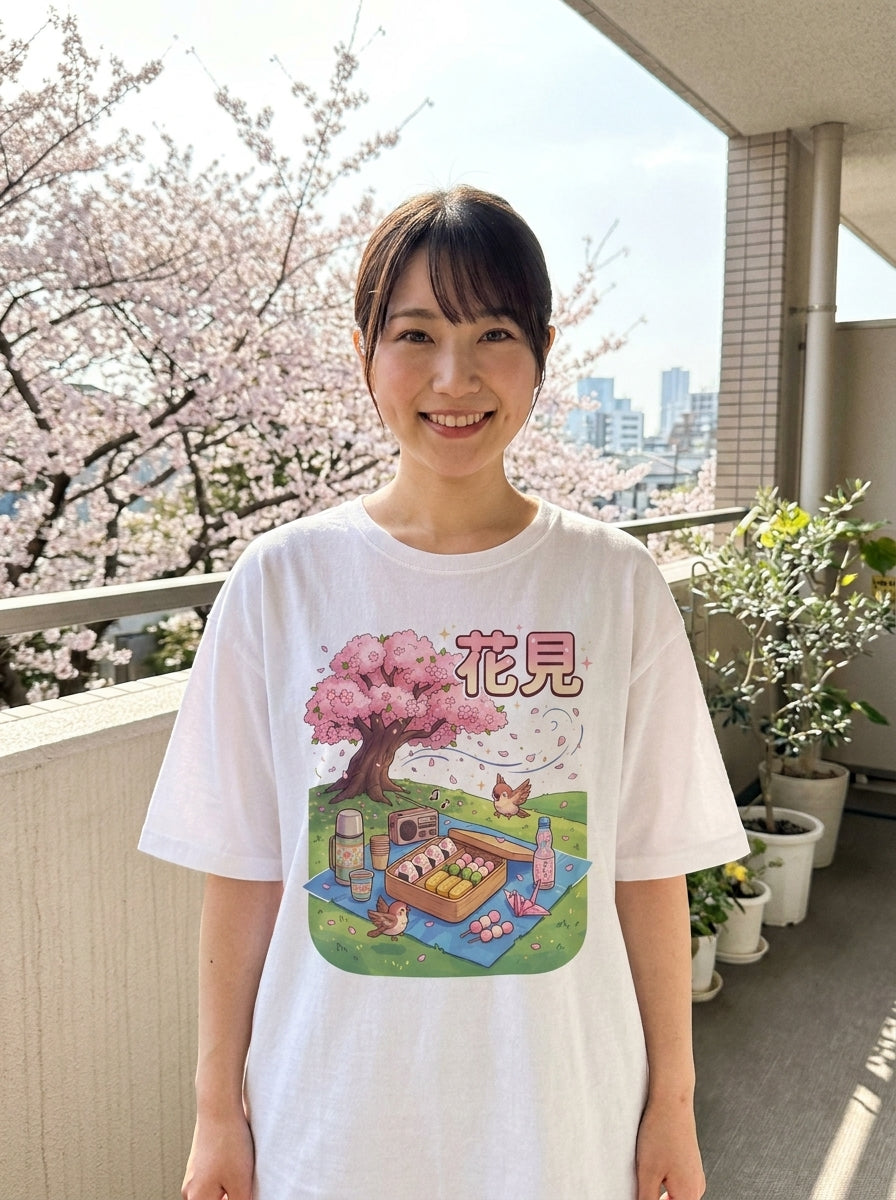 お花見ピクニック オーバーサイズTシャツ - ユニセックス ストリートウェア