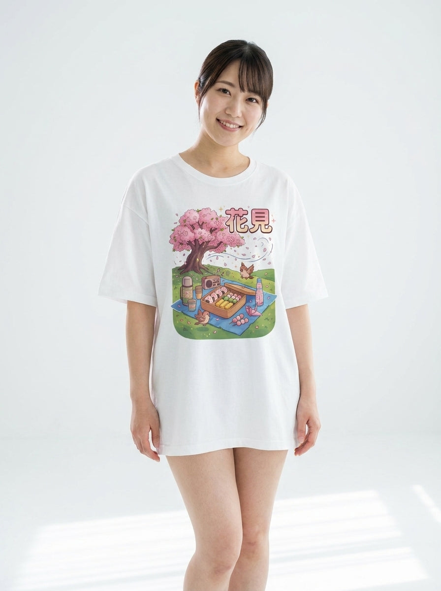 お花見ピクニック オーバーサイズTシャツ - ユニセックス ストリートウェア