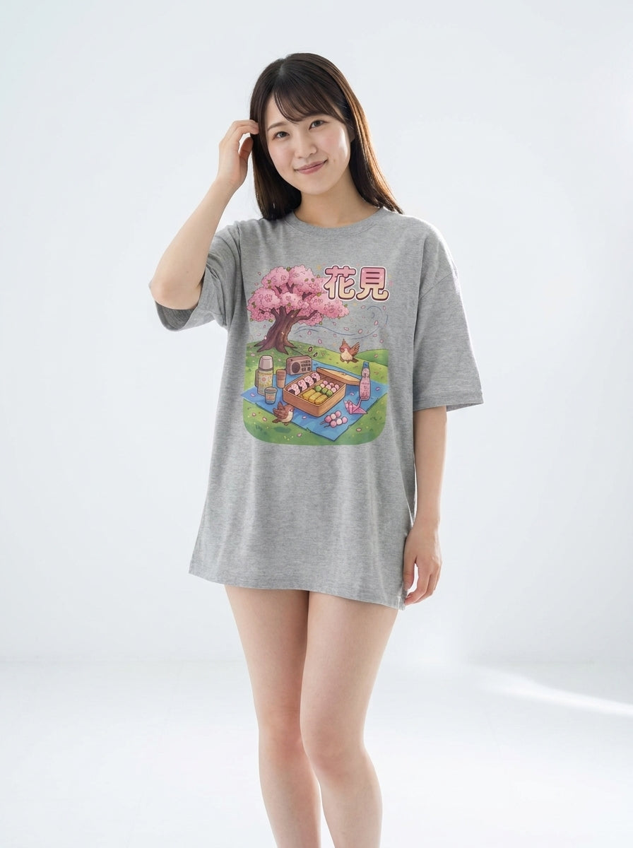 お花見ピクニック オーバーサイズTシャツ - ユニセックス ストリートウェア