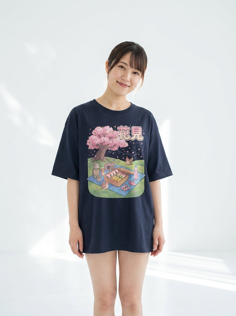 お花見ピクニック オーバーサイズTシャツ - ユニセックス ストリートウェア