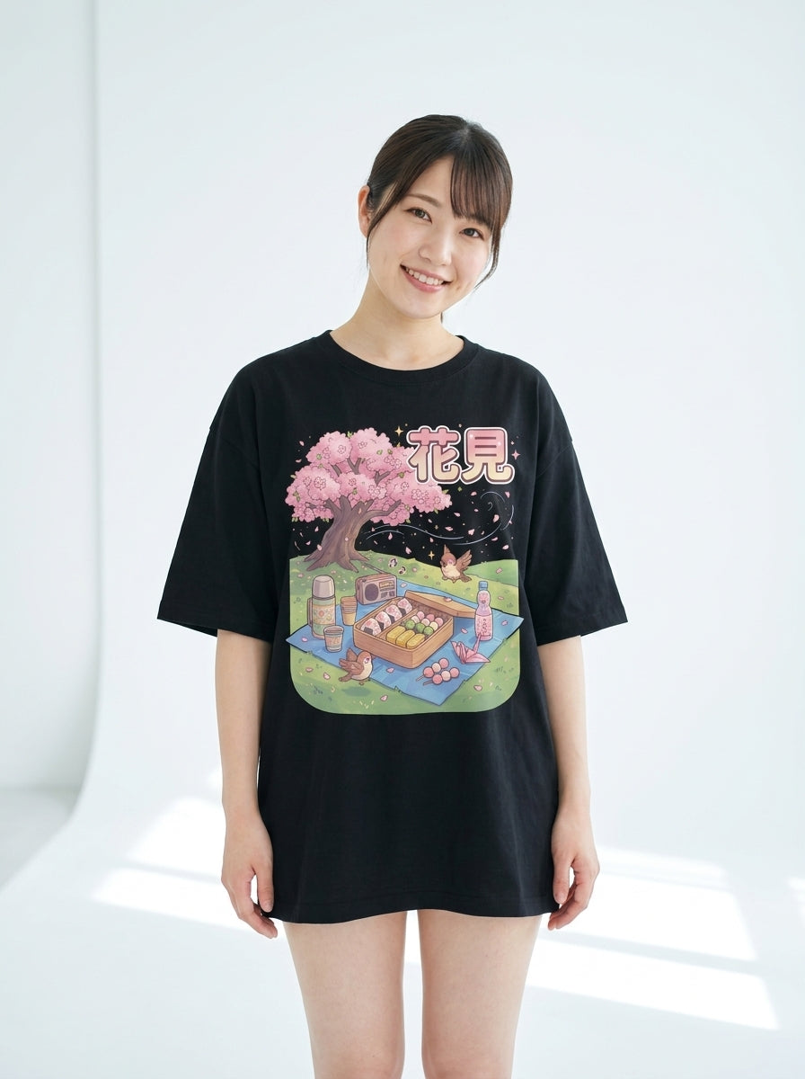 お花見ピクニック オーバーサイズTシャツ - ユニセックス ストリートウェア