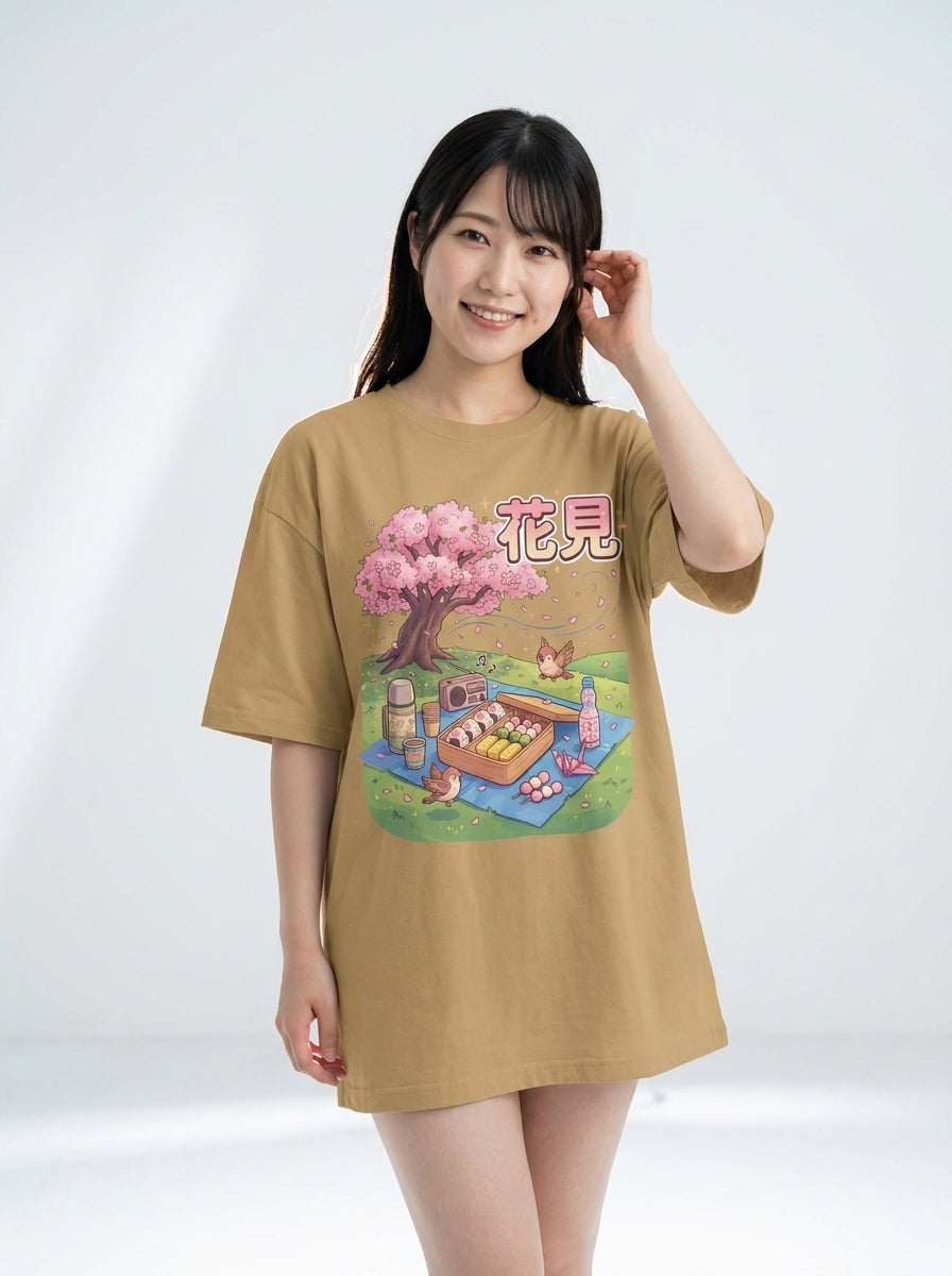 お花見ピクニック オーバーサイズTシャツ - ユニセックス ストリートウェア