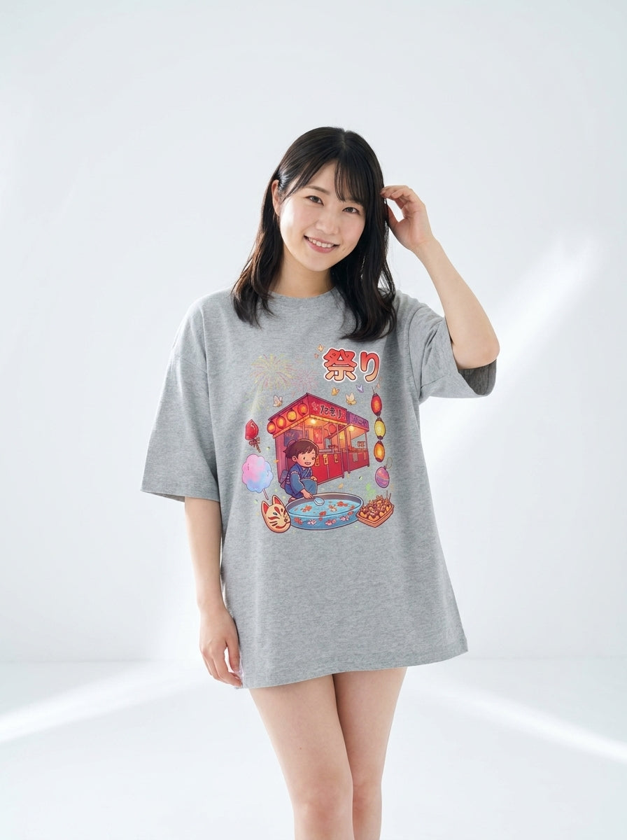 夏祭り夜 - ユニセックス オーバーサイズTシャツ