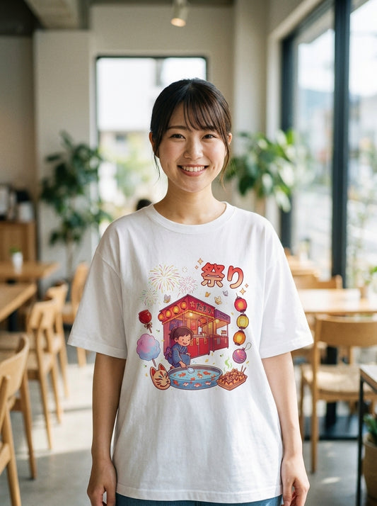 夏祭り夜 - ユニセックス オーバーサイズTシャツ