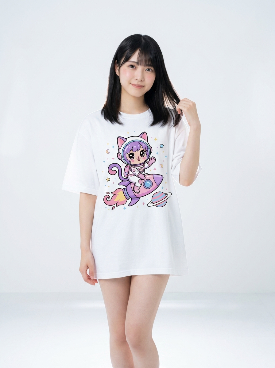 ロケット・キャット 宇宙飛行士 ビッグシルエット Tシャツ ユニセックス ストリートウェア