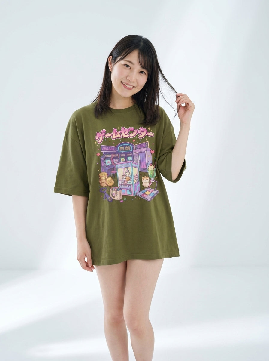 レトロアーケード＆UFOキャッチャー グラフィック オーバーサイズTシャツ