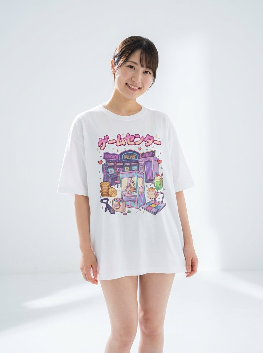 レトロアーケード＆UFOキャッチャー グラフィック オーバーサイズTシャツ