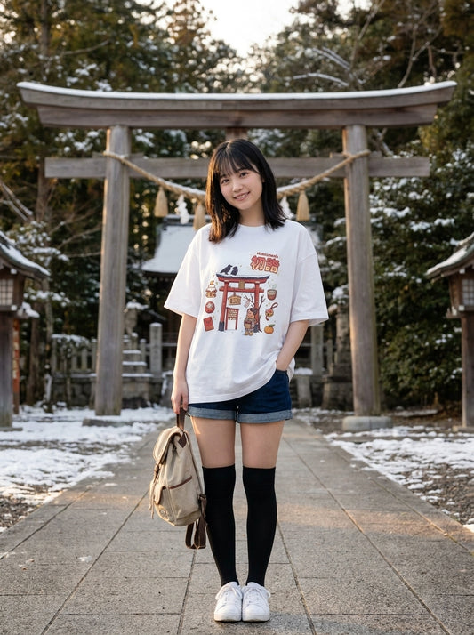 初詣 オーバーサイズTシャツ - 日本の新年お参りデザイン