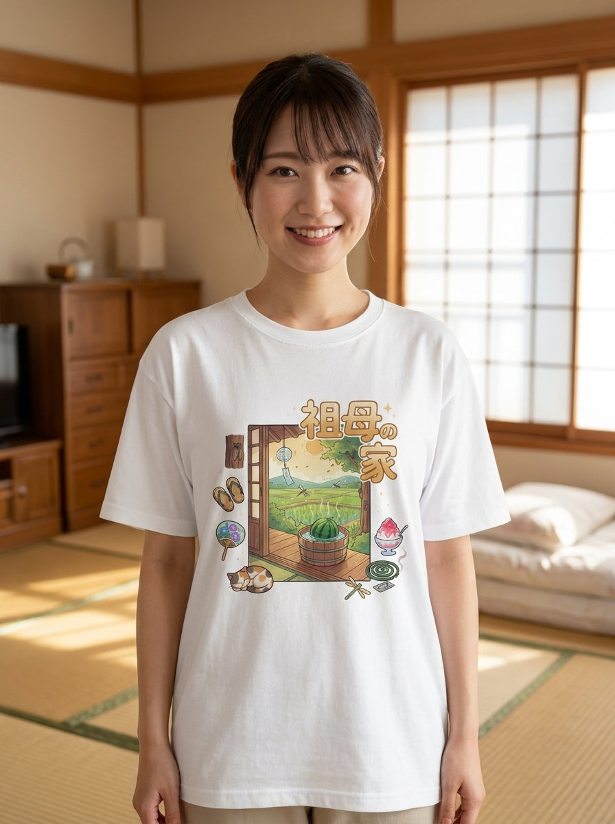 Unisex Oversized T-Shirt: Summer at Grandma's House — virtual try-on