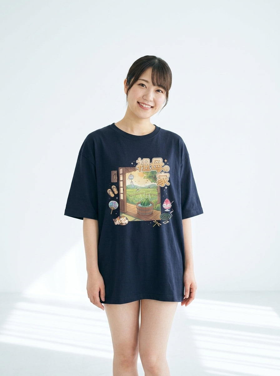 Unisex Oversized T-Shirt: Summer at Grandma's House — virtual try-on