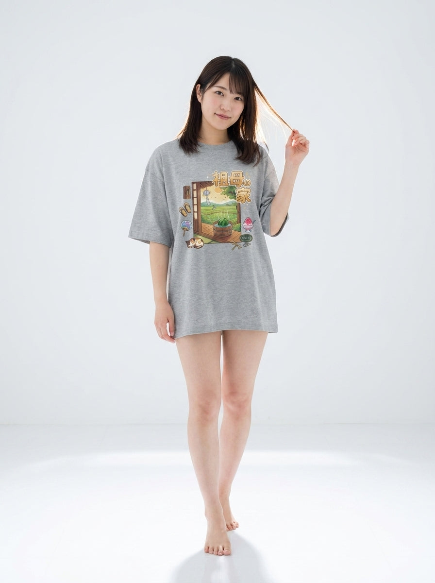 Unisex Oversized T-Shirt: Summer at Grandma's House — virtual try-on