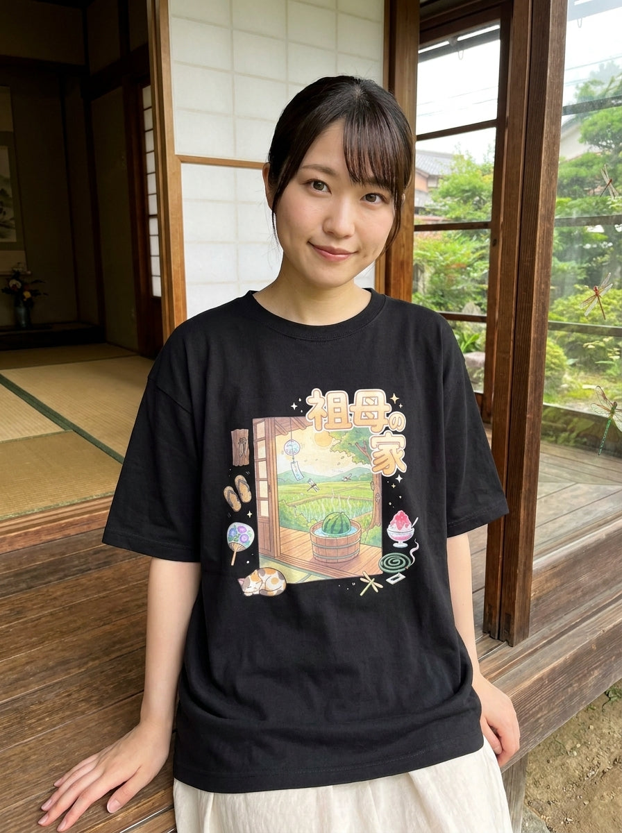 Unisex Oversized T-Shirt: Summer at Grandma's House — virtual try-on