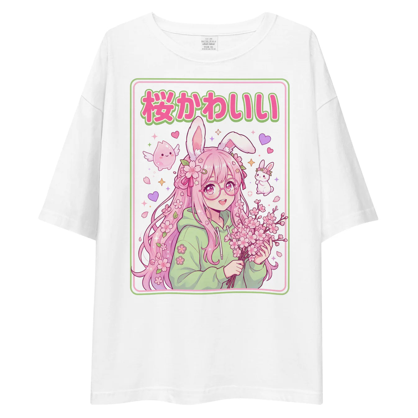 桜かわいい うさ耳ガール ビッグシルエットTシャツ | ユニセックス ストリートファッション